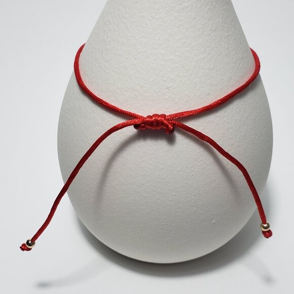 14K Solid GOLD Beads Evil Eye Red String Kabbalah Bracelet Protection Good Luck - Picture 6 of 7